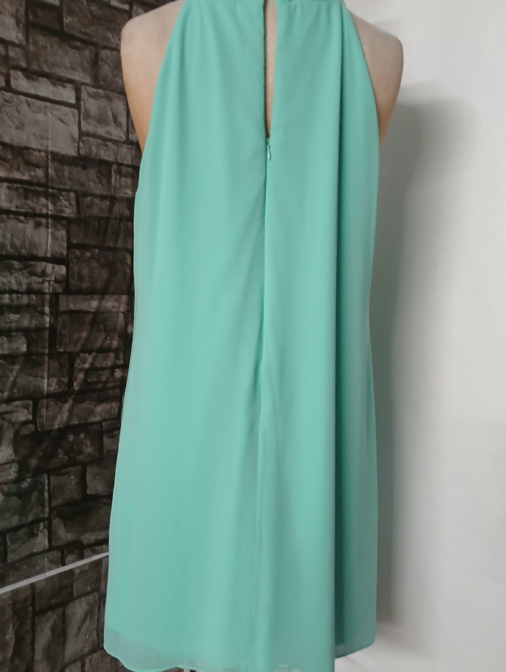Beaded Halter Midi in Aqua Green Women's Evening Dress. - Picture 11 of 12